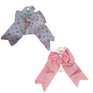 Easter Hair Clip Bow Grosgrain Pastel Painted Eggs Design And Pink 7" Across